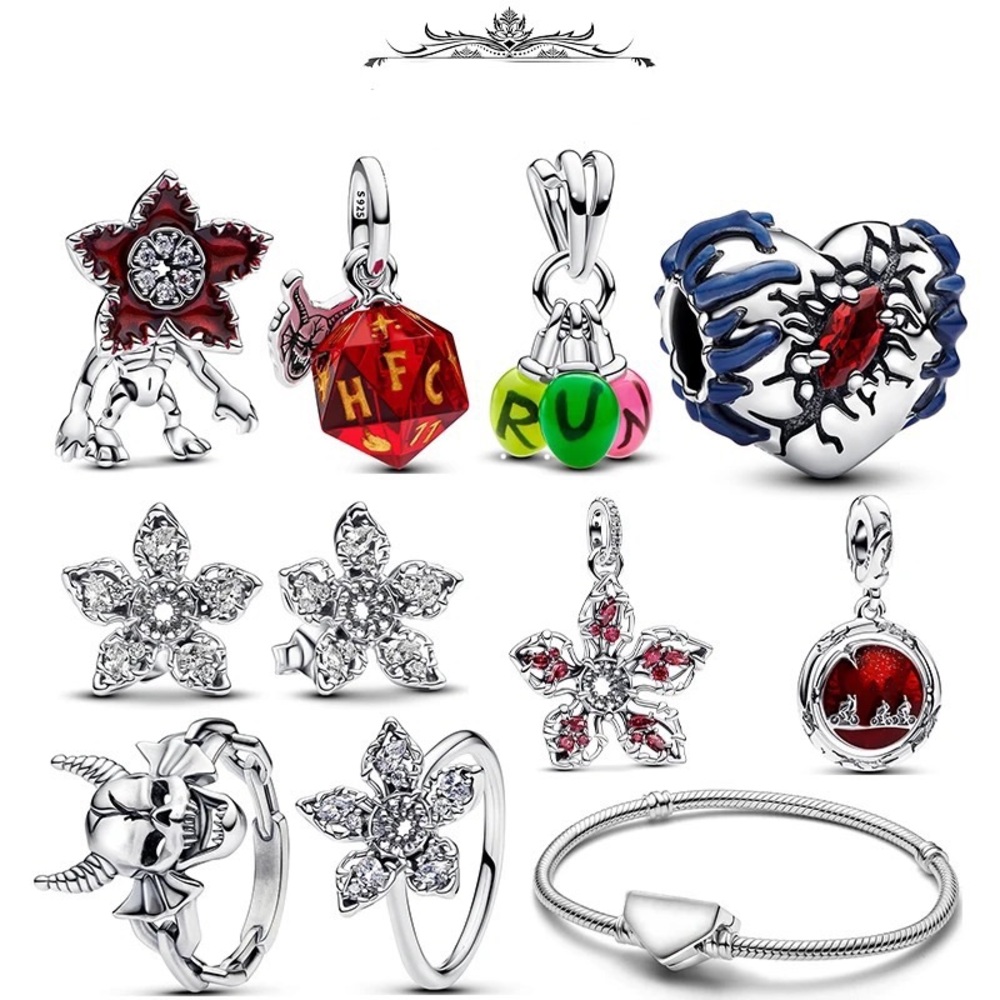 1pcs Pandora x Netflix Logos Stranger Things Charm Sterling Silver D&D Horror